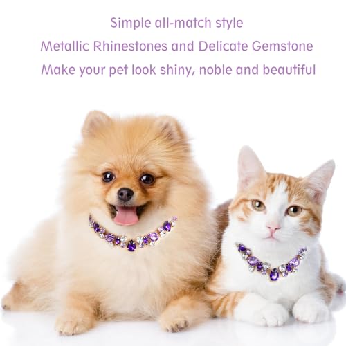 Image of HOWWFALY Purple Diamonds Gold Link Style Cat & Dog Collar with Pet Paw Design, Stainless Steel, Adjustable, L, Unisex, Small & Medium Pets
