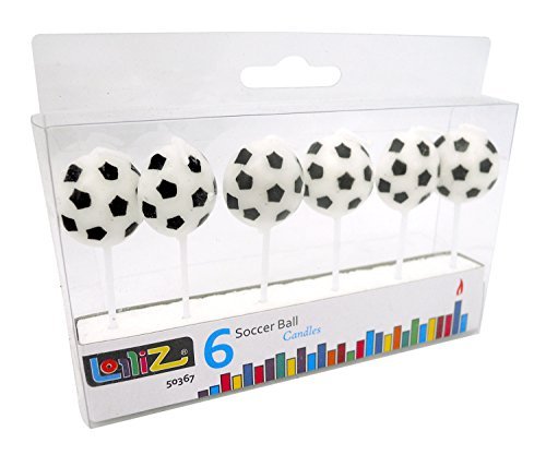 LolliZ® Birthday Candles Soccer Balls. Pack of 6. White w/Black