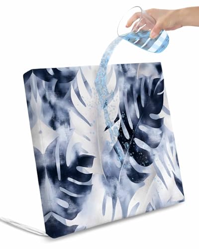 2 Pack Navy Blue Palm Leaves Waterproof Cushion Covers with Ties, Outdoor Patio Chaise Lounge Chair Seat Cushion Slip Covers Replacement(Only Cover) Tropical Botanical Vintage 22