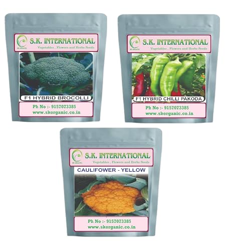 Image of Vegetable Seeds F1 Hybrid for Kitchen Garden, Farmhouse and Farm, Grow Fresh Veggies Daily (Broccoli, Chilli Pakoda, Yellow Cauliflower)