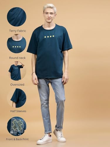 Image of Rigo Back Printed Half Sleeves Round Neck Oversized T-Shirt for Men | Drop Shoulder T-Shirt for Men | Loose Baggy Fit T-Shirt for Men
