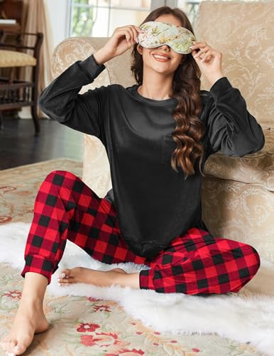 Ekouaer Womens Pajamas Sets Long Sleeve Soft Sleepwear 2 Piece Velvet Pjs Lounge Sets with Pockets