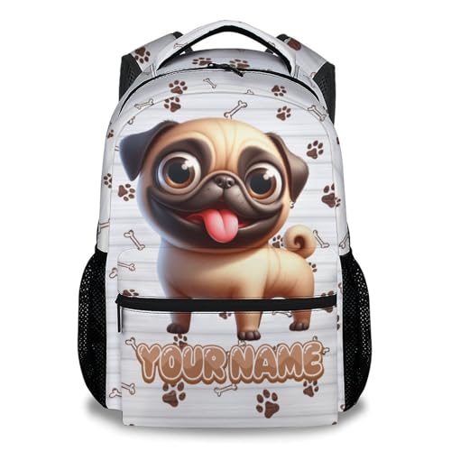 Kids' Backpacks - Personalized Pug Backpacks with Name - Custom Bookbag for Girls Boys - Dog School Bag for Kindergarten/Preschool/Elementary(17 Inch)