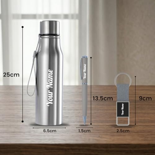 Image of Giftana Personalized Name Water Bottle 750ml, Birthday Gifts (Silver 1)
