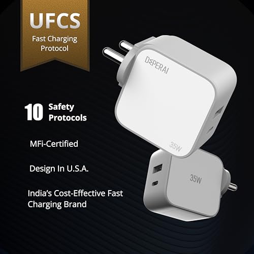 Image of DeperAI 35W Dual Port GaN III Fast Charger A+C - MFi Certified, PD3.0 & UFCS Support iPhone, iPad, Android Devices (White and Grey)