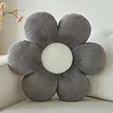 PLAYSKY Flower Pillow, Decorative Throw Pillows for Couch Bed, Cute Daisy Home Decor Flower Shaped Pillows for Bedroom Living Room (Grey, 14.9 Inches)