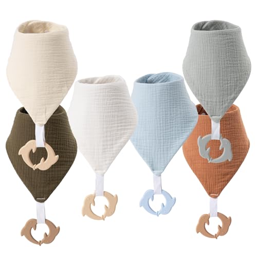 Image of COOROBIN Baby Bandana Drool Bibs 6-pack - 100% Cotton Baby Bibs with Teether for Teething