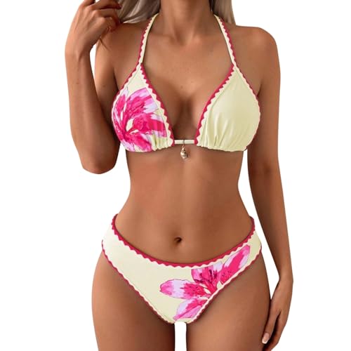 Bikini Damen Bauchweg Cute Push Up Cutout Hohe Taille Bandeau Halter Triangle Bademode Zweiteiliger Sommer Swimwear Urlaub Outfit