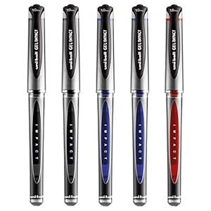 Uni-Ball Gel Impact 1.0 mm Stifte Schwarz Blau Rot 5er-Pack