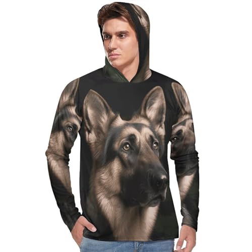 Men's Sun Shirts UPF 50+ Rash Guard Long Sleeve Sun Protection Hoodie German Shepherd Lightweight Shirt S White2