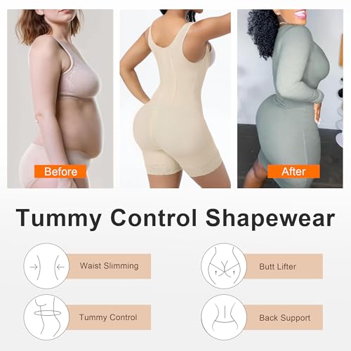 Image of SHAPERX Women's Fajas Colombianas Tummy Control Shapewear Postpartum Butt Lifting Body Shaper with Boned Support