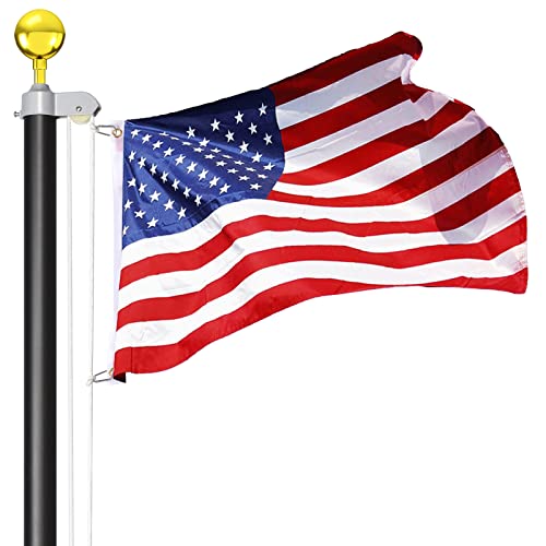 14 Gauge Sectional Flag Pole Kit, 25 FT Extra Thick Flag Poles for Outside House, Heavy Duty Aluminum Outdoor In ground Flagpoles with 3x5 American Flag for Residential or Commercial, Black