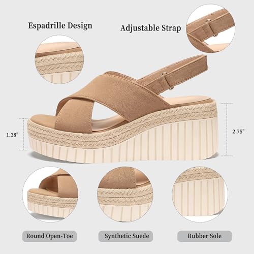 Image of VICKI.VICKI Women's Raffia Platform Sandals, Open Toe Wedge Slides