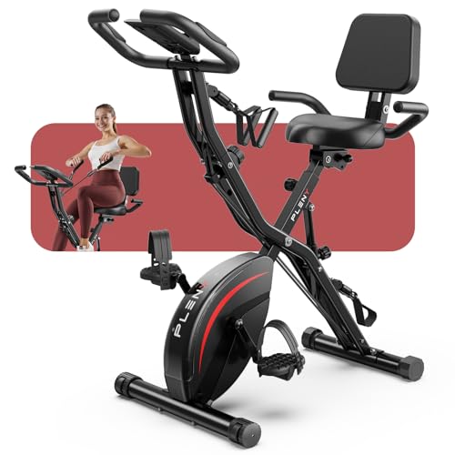 PLENY 5-in-1 Folding Exercise Bike with Back Support - 330LB Capacity Home Gym Workout