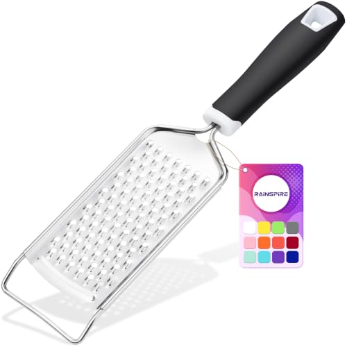 Rainspire Professional Cheese Graters for Kitchen Stainless Steel Handheld Metal Lemon Zester Grater With Handle For Cheese Chocolate Spices Kitchen Gadgets And Tools Soft Grip Handle Black