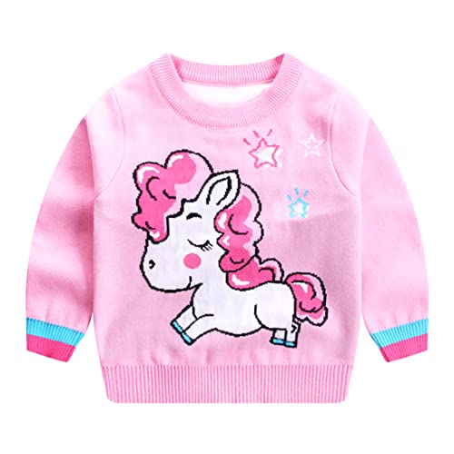 SEVEN BB Enfants Noël Knit Sweater Col Rond Manches Longues Pullover Rose Licorne Tricoté Pull pour Filles 5 Ans Cover