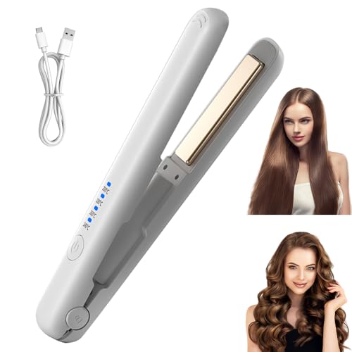 LYPPUL Mini plancha de pelo inalámbrica, mini plancha de pelo, 2 en 1, plancha para rizar y alisar, plancha inalámbrica recargable con 4 temperaturas, alisador de viaje, alisador de pelo de cerámica LYPPUL Mini plancha de pelo inalámbrica, mini plancha de pelo, 2 en 1, plancha para rizar y alisar, plancha inalámbrica recargable con 4 temperaturas, alisador de viaje, alisador de pelo de cerámica