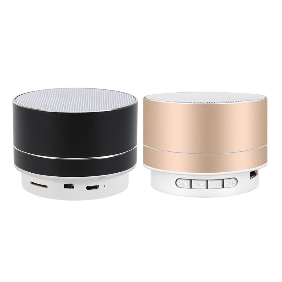 NUOBESTY Altavoz Portátil Mini 2 Unidades Negro y Dorado, Altavoz Inalámbrico Ranura para Tarjeta, Reproductor para Viaje Luz de Colores y Sonido Estable