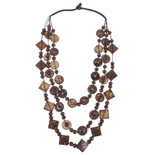 SEWACC Femmes Bijoux Perlé Collier De Perles De Bois Multicolores Bijoux Collier Bohême Pour Femmes Gros En Bois Rond Coquille
