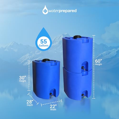 Image of WaterPrepared 55 Gallon Unique Stackable Utility Water Tank, Blue