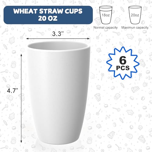 Image of Wheat Straw Unbreakable Cups Set of 6, 20 OZ Plastic Cups Reusable | Alternative to Plastic Cups, Dishwasher & Microwave Safe Tumbler for Kitchen Outdoor Camping