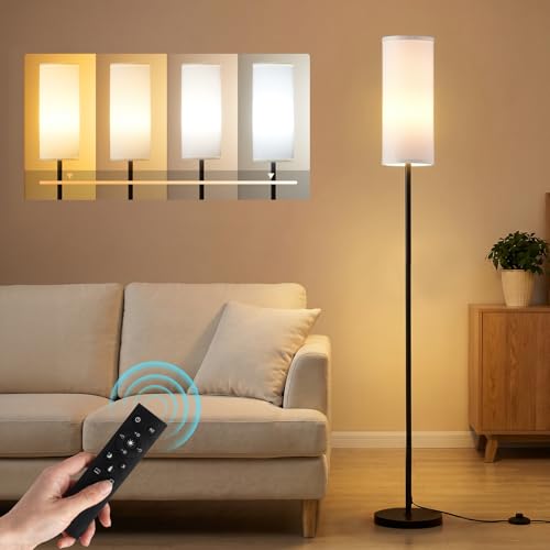 PreeOtti Lampadaire sur Pied Salon, Moderne Lampadaire à Intensité Variable avec Télécommande, 4 Températures de Couleur, Abat-jour en Lin, Lampe Vintage pour Salon...