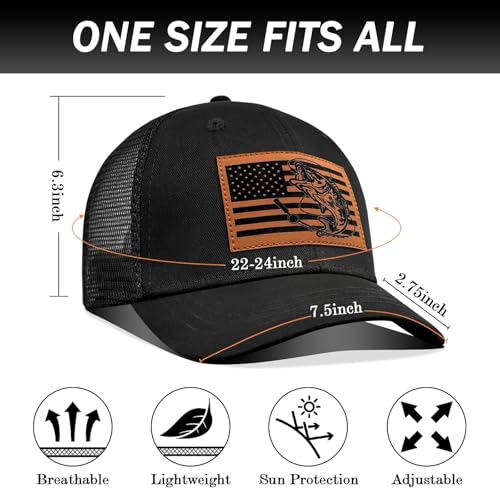 Image of Fishing Hat Fishing Gifts for Men, Bass Fish Flag Hats, Fishing Gear Accessories Stuff, Adjustable Fishing Trucker Hat