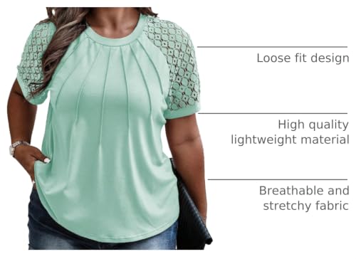 Image of Eytino Plus Size Tops for Women Summer Lace Short Sleeve Crewneck Loose Casual Blouse Tunic T Shirts(1X-5X)