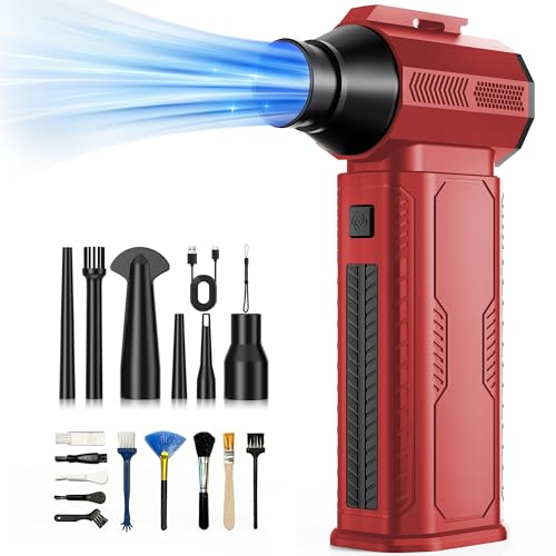Image of Compressed Air Duster, 130,000RPM Ultra-Powerful Electric Air Duster | 8000mAh Rechargeable Battery Cordless Blower, 4-Gear Adjustable Air Blower for Keyboard, Computer, Car, Home Cleaning - Red