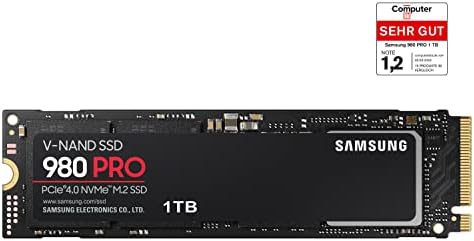 Samsung 980 PRO M.2 NVMe SSD (MZ-V8P1T0BW), 1 TB, PCIe 4.0, 7,000 MB/s Read, 5,000 MB/s Write, Internal Solid State Drive