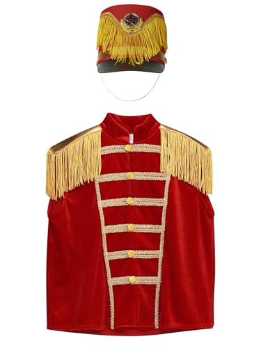 Kids Unisex Tassel Waistcoat Tassel Ringmaster Circus Showman Vest Dress Ups with Hat Set3