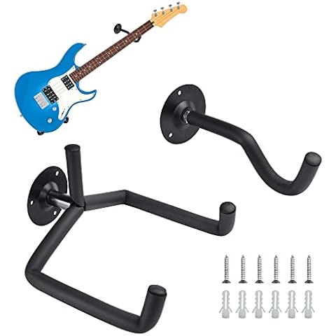 GOLRISEN Guitar Wall mounts,Guitar Holder for Wall,2 Pcs Guitar Hanger Hooks,Slanted Guitar Hanger Wall for Acoustic Guitar,Classical Guitar,Electric Guitar,Bass,Ukulele(Black,2size) Cover