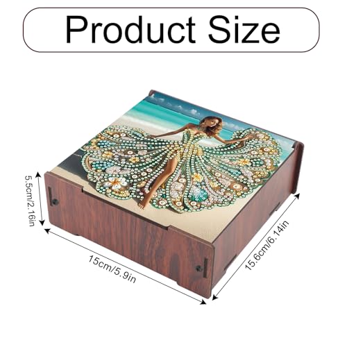 Image of DIY Diamond Art Storage Box, Beach Lady Design Wooden Diamond Painting Organizer with Flip-Top Lid and 4 Compartments, for Craft, Jewelry, and Desktop Storage, Table Decoration Gift Accessories