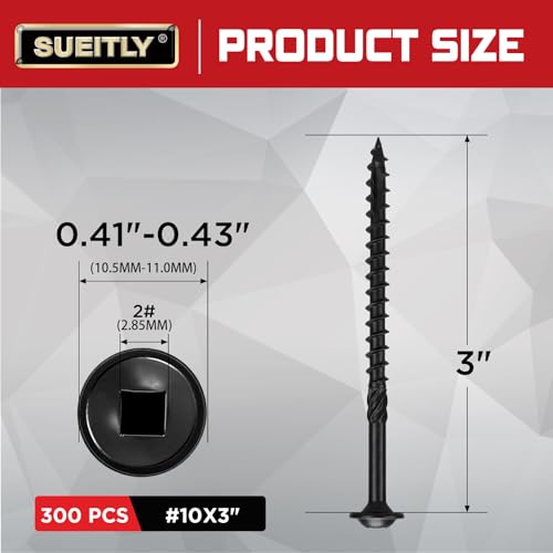 Tornillos para bolsillo #10 x 3, 300 piezas, cabeza cuadrada negra, tornillos de madera de alta resistencia para construcción miniatura 2