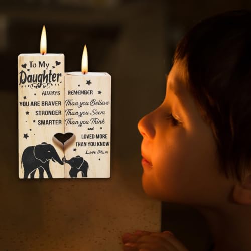 Wooden Heart Shaped Candle Holders Gifts for Mum Daughter, Personalized Candle Gifts, Warm Engraved Craft Candlestick - Image 2