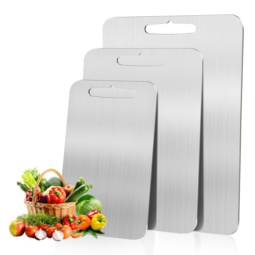 Set de Tres Tablas de Cortar de Acero Inoxidable 304, para Verduras, Carne y Frutas, Doble Cara miniatura 1
