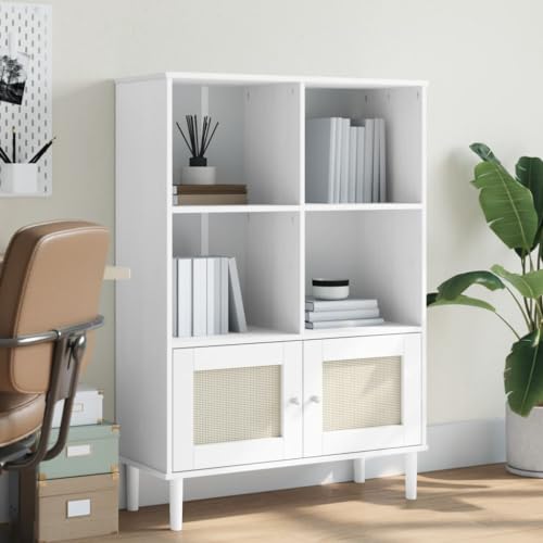 QZZCED Estantería decorativa para salón, estantería de oficina, estantería de oficina, estantería de ratán, color blanco, 90 x 35 x 130 cm, madera de pino para oficina, estudio, cocina