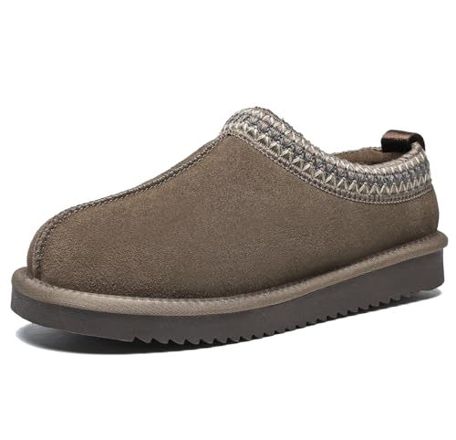 Women's Fuzzy Slippers Genuine Suede Leather Mini Boots Mens Fur Lining Winter Mules Cozy Warm Shoes for Indoor Outdoor
