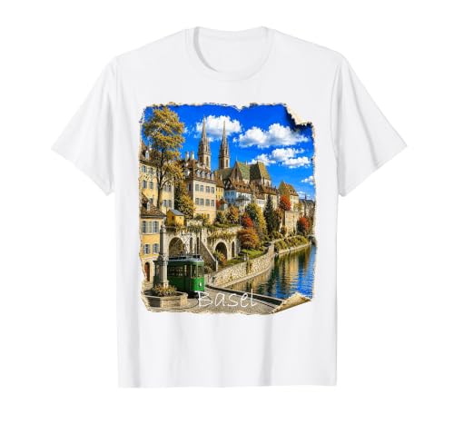 Image of Basel Switzerland, artistically reimagined by #LeoPepeDesign Value Graphic T-Shirt, Men, White, L