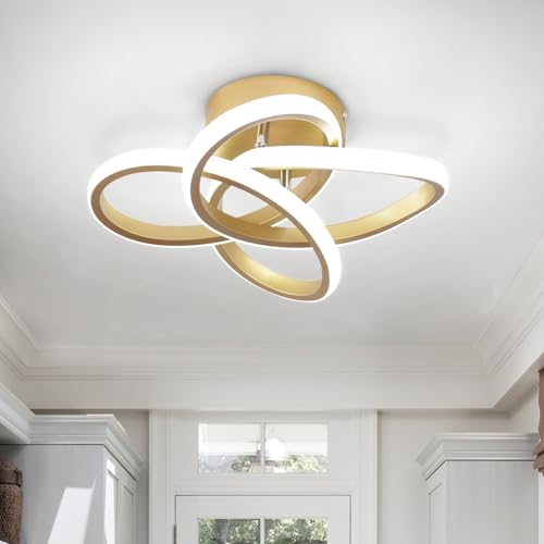 Image of CANEOE Gold Led Hallway Light, 6000K Modern Led Ceiling Light Fixture, Small Close to Ceiling Lamp for Hallway Corridor Closet Bedroom Bathroom Kitchen Stair Curved Design