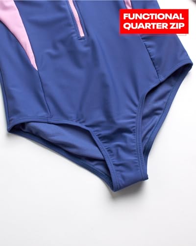 Reebok Girls' Rash Guard Bathing Suit - UPF 50+ Quarter Zip Long Sleeve One Piece Bathing Suit - Monokini for Girls (7-12)4