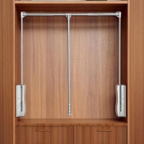 Pull Down Closet Rod Hanger for Hanging Clothes - Adjustable Clothing Storage Organizer System with Ergonomic Handle - Silver, 550 to 1200mm