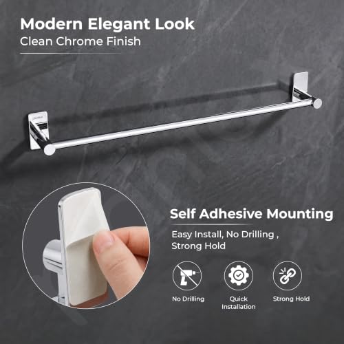 Image of Plantex J4 Stainless Steel Towel Rod /Self Adhesive Cloth Hanger for Bathroom /24 Inch Towel Bar /Bathroom Accessories - Pack of 1 (Chrome)
