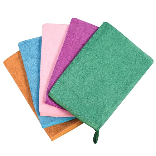 PHOGARY 5pcs Microfibre Face Body Wash Mitts, Lightweight Absorbent Towel Cloths for Body & Makeup Removal, spa Washcloth, 21×15cm,5 Colors