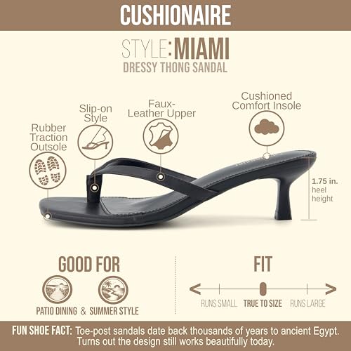 Image of CUSHIONAIRE Miami Kitten Heels for Women, Thong Flip Flop Heeled Sandals with Memory Foam, Slip On Dressy Sandal