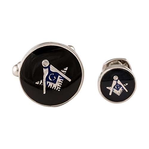 Cuff-Daddy Mens Freemason Masonic Cufflinks Studs Silver Black with Presentation Box Cufflinks Shirt Accessories Business Attire Storage Travel Box Special Occasions3