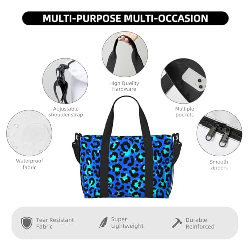 Laptop Tote Bag for Women Work - Light Blue Leopard Print Gym Bag for Women Men, Personal Item Crossbody Travel Bags Carry On, Overnight Weekender Bags for Women Travel3