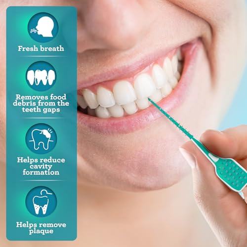 GuruNanda Interdental Picks (Pack of 100), Super Soft & Flexible Rubber Bristles, Dental Floss Picks to Remove Food Debris, Plaque & Go Gentle on Gums