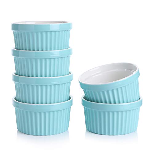Sweese Porcelain Souffle Dishes, Ramekins - 8 Ounce for Souffle, Creme Brulee and Ice Cream - Set of 6, Turquoise