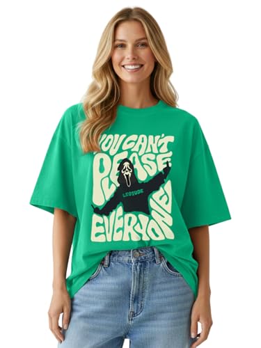 Image of LEOTUDE Women Cottonblend Drop Shoulder Oversized Round Neck Half Sleeve